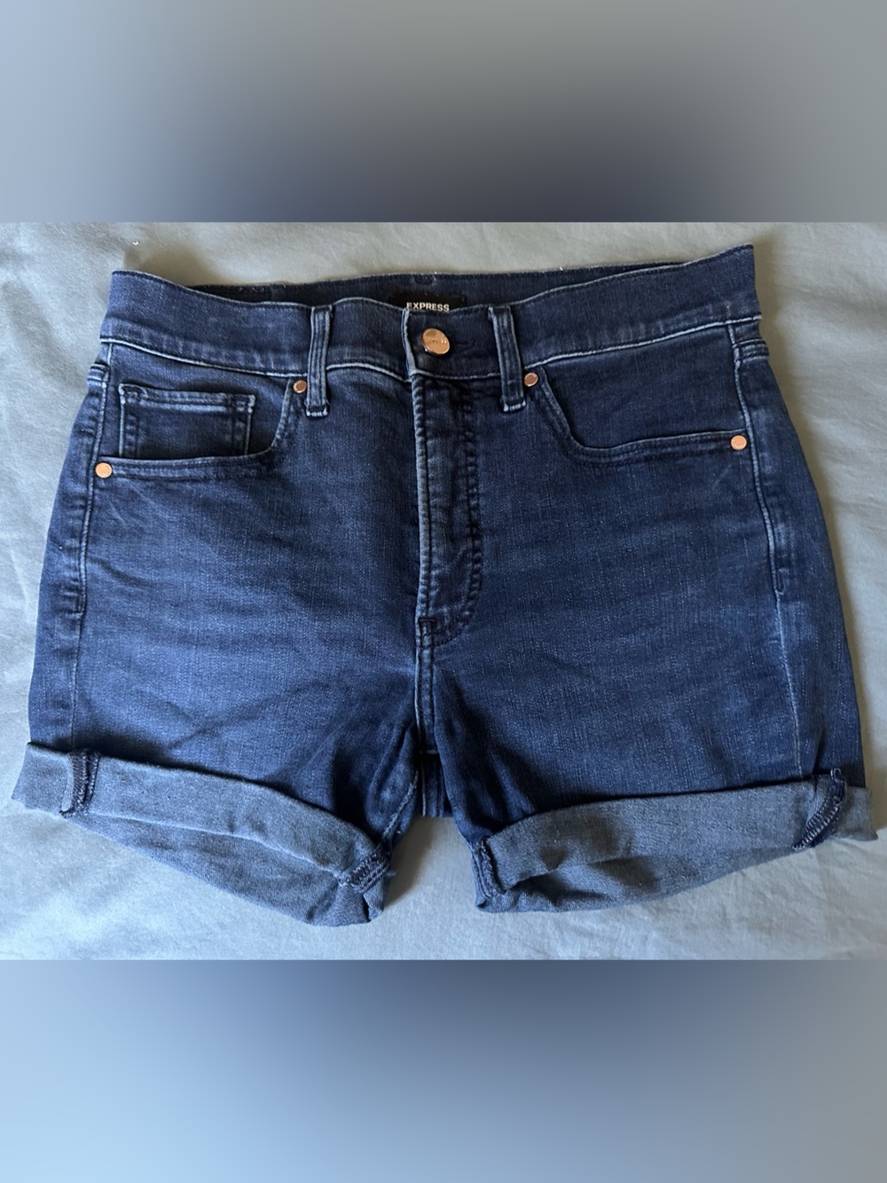 Express Dark Blue Denim Shorts with Rolled Cuffs
